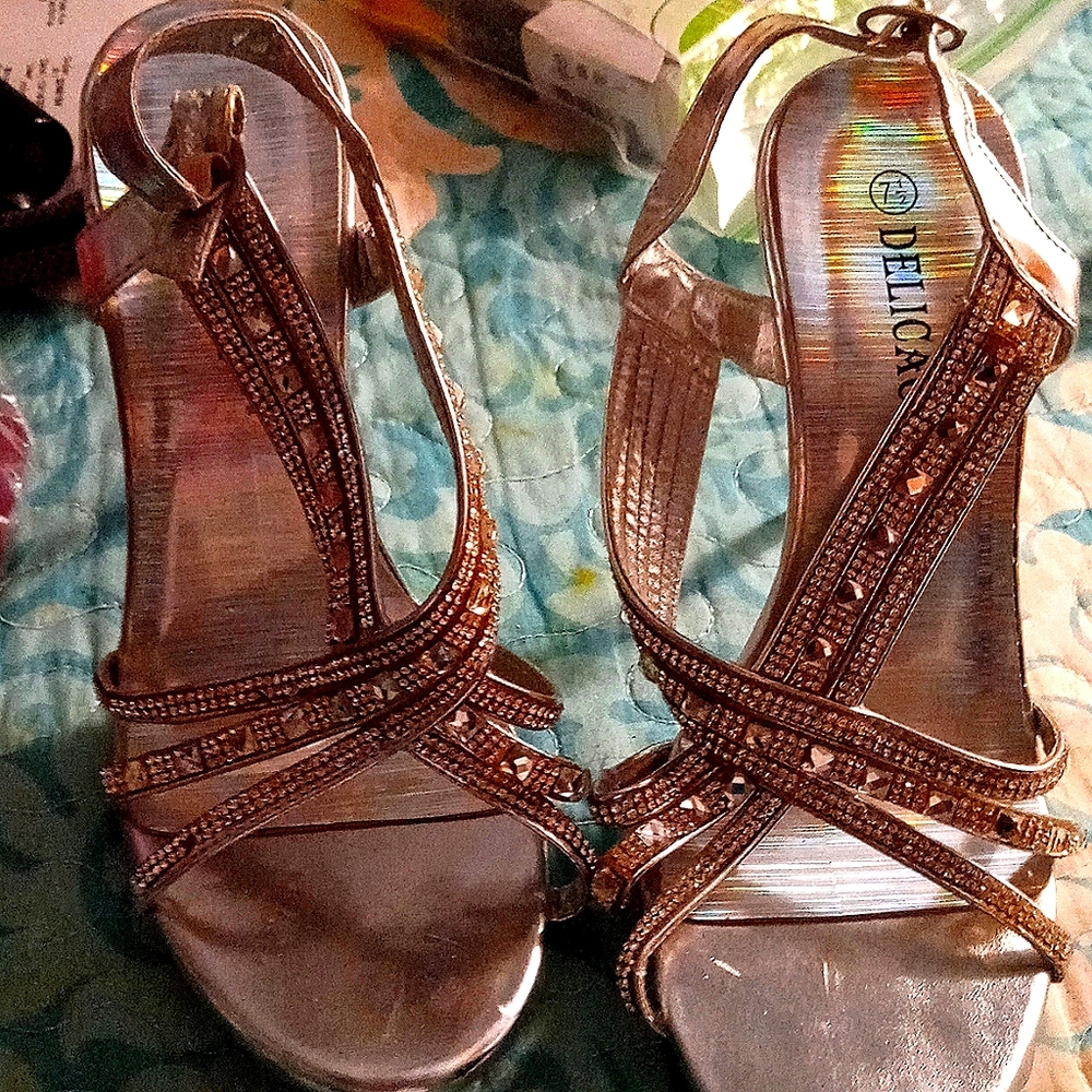 Crystal/ silver high heel shoes 3" heel worn once